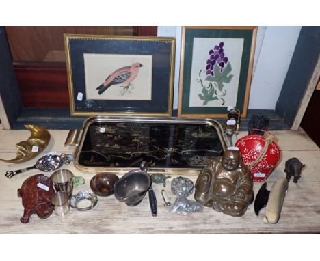A BRONZED RESIN BUDDHA an Indian bronze elephant and a quantity of decorative ornaments