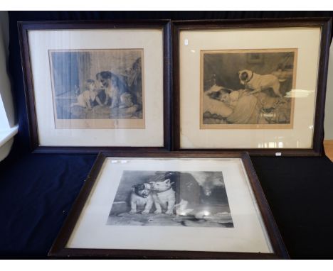 LILIAN CHEVIOT, 'PUPPIES' lithograph, 32cm x 42cm, signed in pencil to margin; and two other lithographs of dogs, all contain