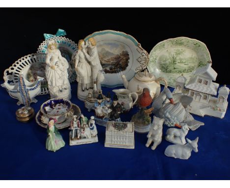 A COLLECTION OF VICTORIAN AND LATER DECORATIVE CERAMICS including Royal Doulton 'The Paisley shawl', a Worcester teapot (a/f)