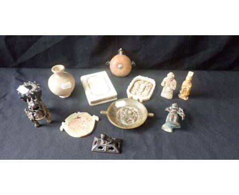 A COLLECTION OF FAR EASTERN ITEMS mostly jade and bronze, 19th century or later, with a marble book
