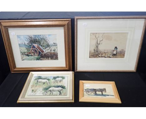 ARTHUR R BRADBURY (1892-1978) Four watercolours of farming scenes, probably Channel Islands or Dorset, largest 43 x 37 cms