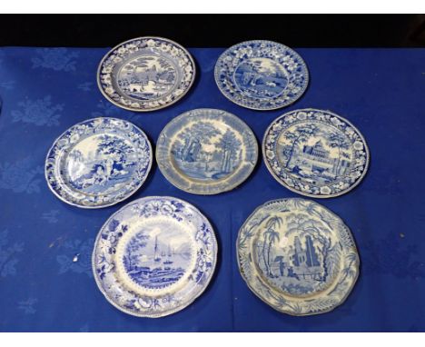 A COLLECTION OF EARLY VICTORIAN BLUE AND WHITE DINNER PLATES Spode, Davenport and other makers, all approximately 10 inch siz