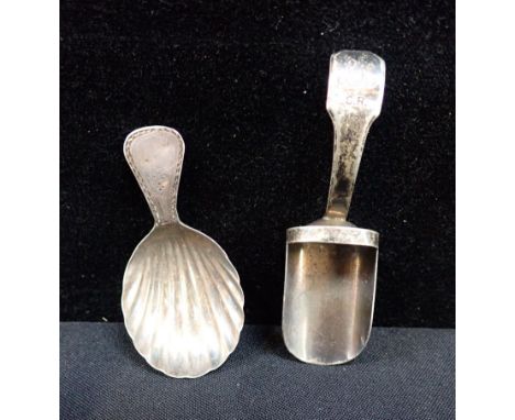 A GEORGIAN SILVER CADDY SPOON, OF SCOOP-FORM and a bright-cut caddy spoon