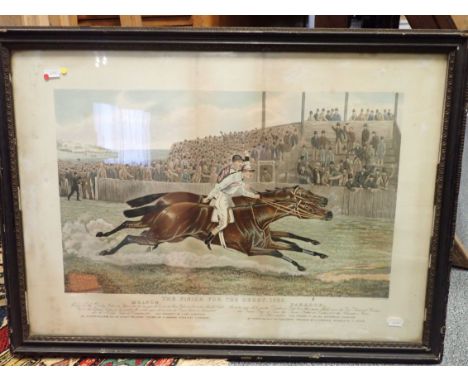 THE FINISH OF THE DERBY 1885 a coloured engraving after the painting by S R Wombill, 71 x 21 cms