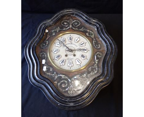 A LATE 19TH CENTURY FRENCH EBONISED 'OEIL DE BOEUF' CLOCK BY BOUVIER MAHAULT OF DINAN the alabaster dial with enamel cartouch