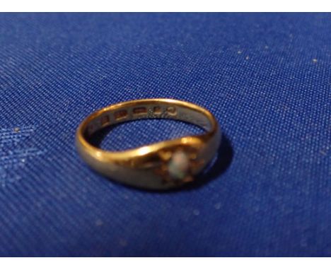 A VICTORIAN 22CT GOLD GYPSY STYLE RING set with a single opal, ring size M