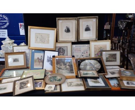 A STIPPLE PRINT, 'JEMMY'S RETURN' in Verre eglomise mount, a print after Bartolozzi, and other pictures and prints