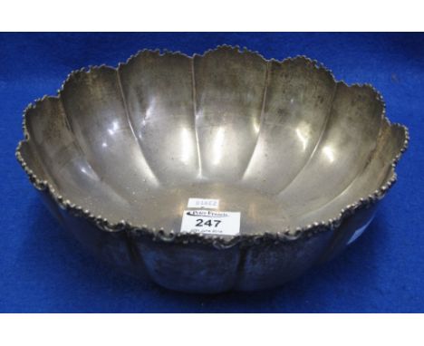 Sterling silver fluted bowl with foliate and 'C' scroll cast rim, 23cm diameter, 15ozs approx.(B.P. 24% incl. VAT)