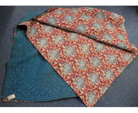 Vintage double sided, double size quilt, one side plain blue the other patterned. (B.P. 24% incl. VAT)