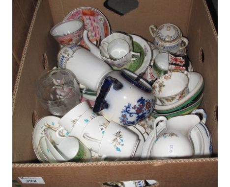 Box of various china and glass to include: Japanese Noritake part coffee service and egg crock, Royal Windsor floral teaware,