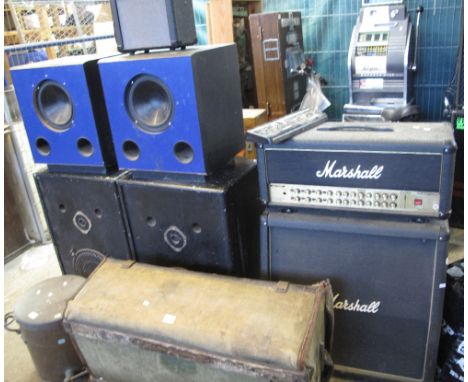 Marshall amplifier AVT150H together with a Marshall speaker, together with a Kustom amplifier and other speakers. (8)(B.P. 24