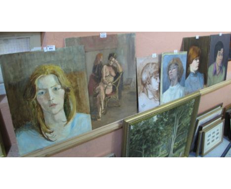 George Jowett, (Welsh, 20th Century), a group of six assorted portrait studies, including female nude and five head and shoul