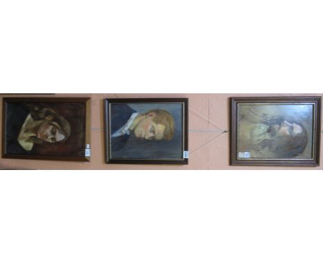 George Jowett, (Welsh, 20th Century), three framed portrait studies, oils on board, 40 x 30cm approx. (3)(B.P. 24% incl. VAT)