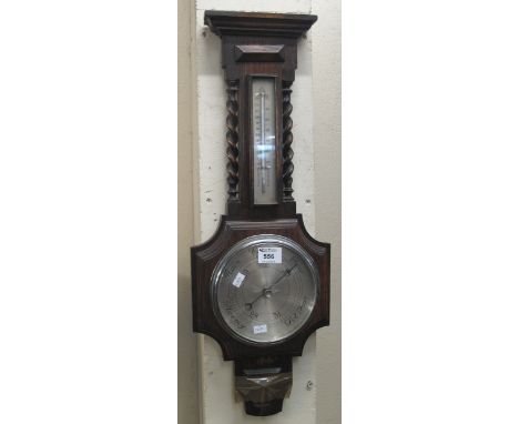 Early 20th Century oak barley twist wall barometer. (B.P. 24% incl. VAT)