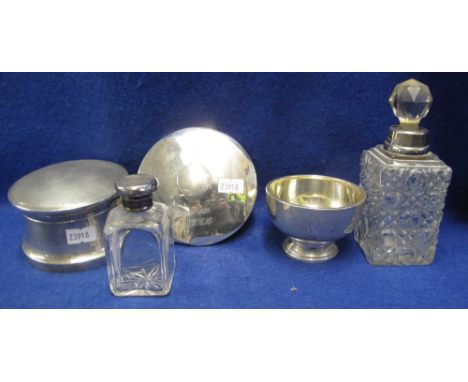 Bag of assorted items to include: scent bottles; capstan shaped silver box; silver bowl etc.(B.P. 24% incl. VAT)