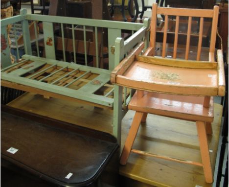 Painted child's or doll's cot, together with a child's artist's easel and a child's painted highchair. (3)(B.P. 24% incl. VAT