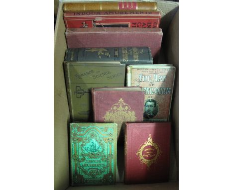 Box of assorted vintage books to include: 'Purcell's Indoor Amusements' (2), one leather bound; 'Fair Time at Sea'; 'The Spor