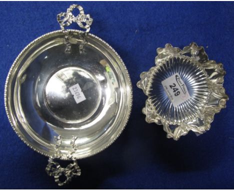 Silver shallow bowl with cast rim and ribboned handles, marked: Hamilton and Co. Calcutta, with Birmingham hallmarks, togethe