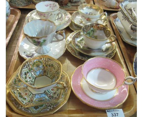 Tray of cabinet cups and saucers and trios to include Noritake, Coalport etc.(B.P. 24% incl. VAT)   CONDITION REPORT:  All ov