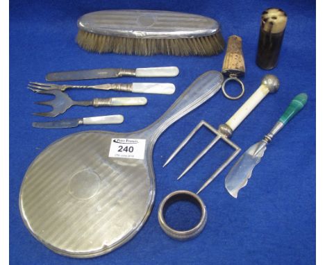 Silver backed brush and mirror and other items, assorted.(B.P. 24% incl. VAT)