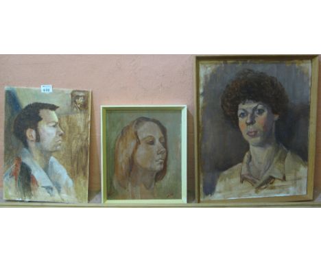 George Jowett, (Welsh, 20th Century), three portrait studies, oils on board, two framed. (3)(B.P. 24% incl. VAT)