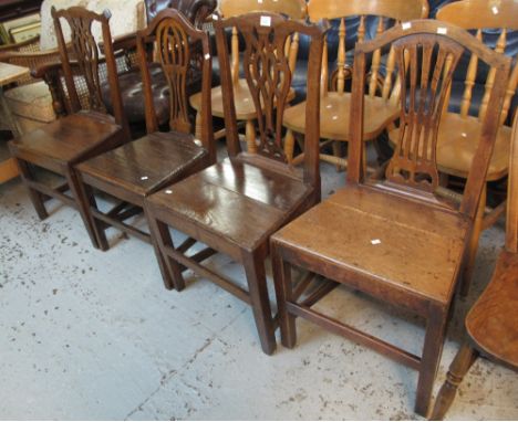 A group of 19th Century oak farmhouse kitchen chairs of Chippendale and camel back style. (4)(B.P. 24% incl. VAT)
