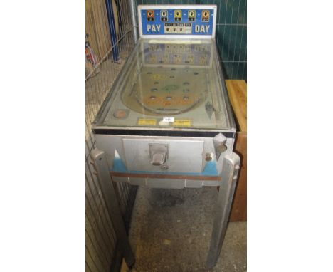 Vintage Payday pinball machine with plaque: 'Product of Buckley MFG.co. Chicago, made in the United States of America'. (B.P.