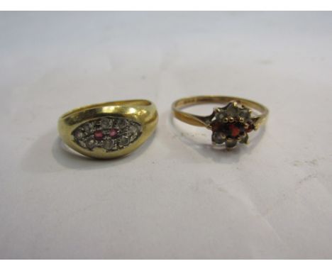 A 9ct gold floral ring and gem set ring marked 750