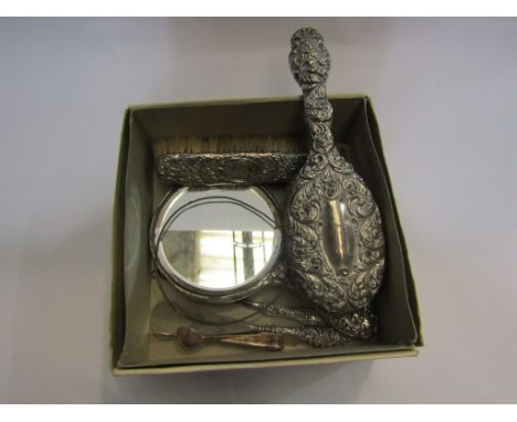 A quantity of silver items including silver hand mirror, brushes and button hook etc.