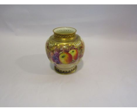 A Royal Worcester bulbous body pot with pierced rim painted by G Ward, marked 278 to base, 9.5cm tall