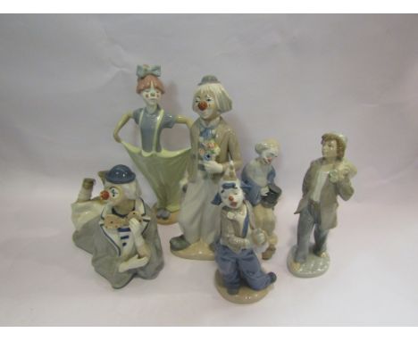 A quantity of Nao and Cascades porcelain figures of clowns, etc., one a/f (6)