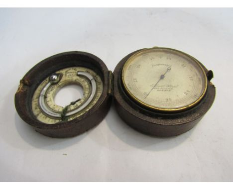 An Elliott Bros pocket barometer and thermometer, case a/f