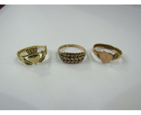 Three gold rings including friendship ring a/f, 4.8g