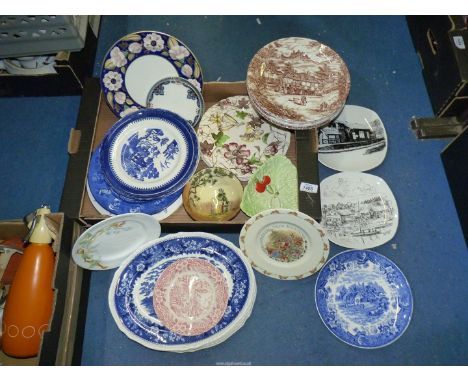 A quantity of miscellaneous plates including a Royal Worcester 'June Garland' cake plate, Royal Doulton 'Dickens' plate, Doul