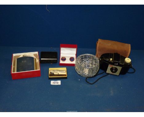 A small quantity of miscellanea including cased Kodak Brownie 127 camera, hip flask, two pairs of cufflinks, etc.