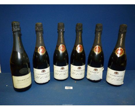 Five bottles of Champagne, Pol d'Ambert and bottle of Jacob's Creek sparkling wine.