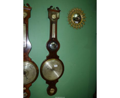 A Mahogany banjo style mercury Barometer by Silvester, Bromwich, 42 3/4'' tall overall.
