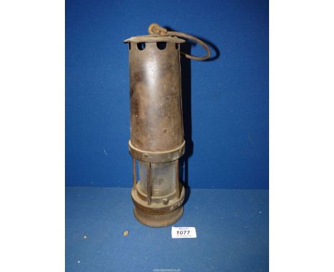 A John Davis &amp; Son All Saints Works, Derby metal miner's Lamp, 12" tall.