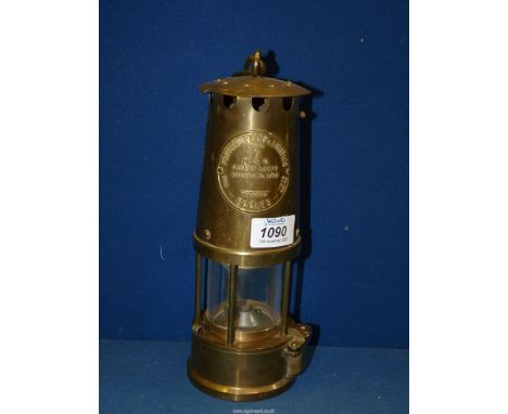 An Eccles brass Miners lamp, type 6, (M &amp; O safety lamp), 10" tall.