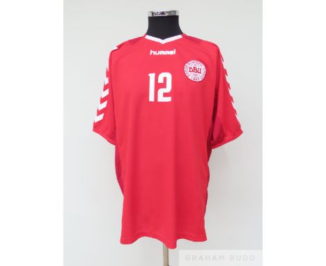 Red and white Denmark no.12 home shirt, 2003, Hummel, no size label, short-sleeved with club crest, numbered front and revers