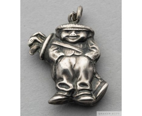 Silver golf pendant /charm in the form of a golfer carrying a golf bag,
with suspension ring, hallmarked Birmingham 1910 by W