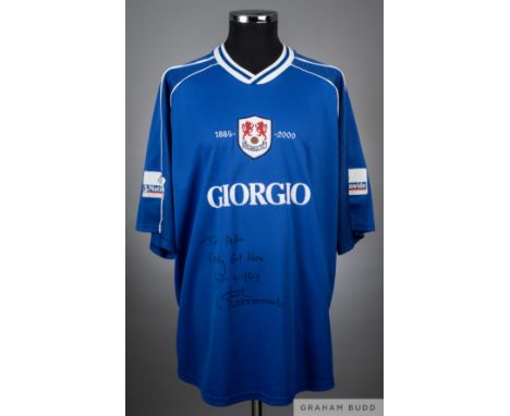 Stuart Nethercott blue No.15 Millwall short-sleeved Anniversary shirt, 2000-01, 
Strike Force, XXL,&nbsp;with v-neck collar a