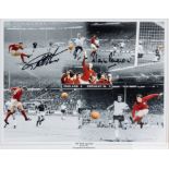 1966 World Cup photographic print signed by the England goal scorers Geoff Hurst and Martin Peters,