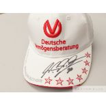 Michael Schumacher signed Deutsche Vermogensberatung white cap,