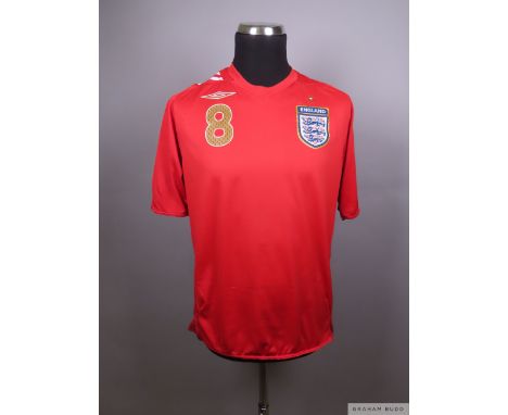 Frank Lampard signed red England No.8 away shirt, 2006
Umbro, size M, short-sleeved with England emblem, reverse lettered LAM