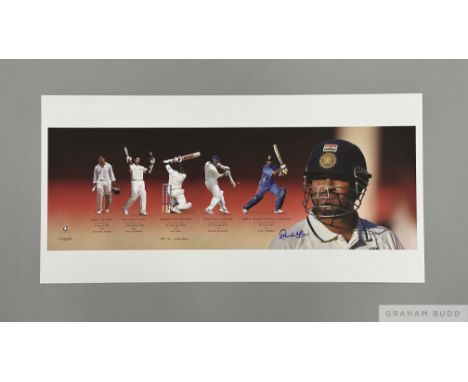 Sachin Ramesh Tendulkar signed photographic print 'First Century, Highest Score, World Test Record, 50th Test Century &amp; 1