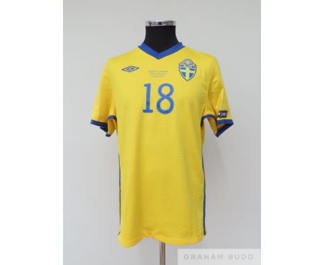 M Olsson yellow and blue Sweden no.18 shirt v Moldova, played at Zimbru Stadium, 3rd June 2011,
match-issue, Umbro, L, short-