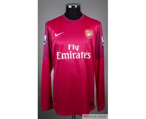 Lucasz Fabianski pink Arsenal no.21 away shirt from the 2012-13 Premier League Campaign,
Player issued long sleeved NIKE exam