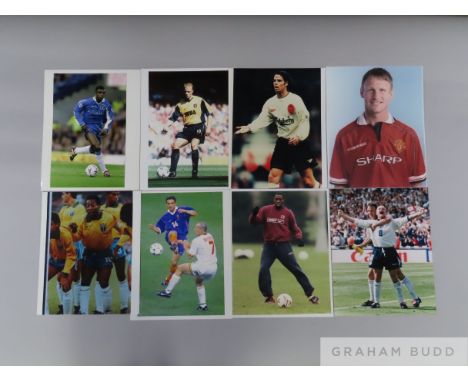 A large collection of sport photographs relating, some relating to Manchester United
featuring the signatures of Rooney, Vidi