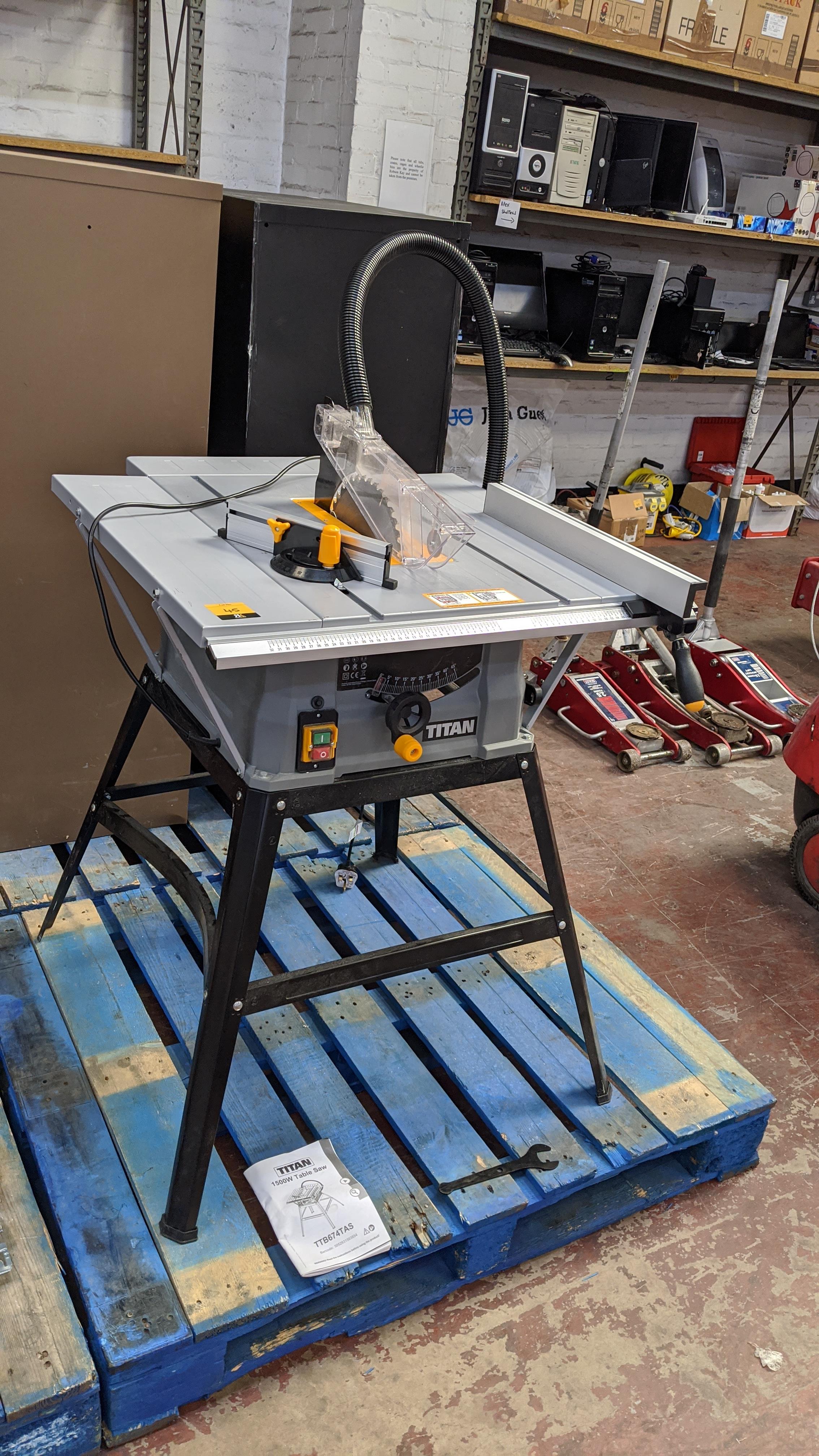 Titan 1500w table saw model TTB674TAS. Lots 22 53 are all located